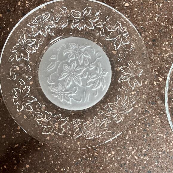 Princess House Poinsettia Flower Fantasia 8" Plates Set of 4 Clear Floral Etch - Picture 5 of 11